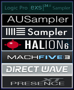EXS24 MkII Sample Libraries for Apple Logic EXS24 Sampler and GarageBand AUSampler (macOS ), Ableton Live Sampler, Steinberg HALion, MOTU MachFive 3, Presence XT Sampler (PreSonus Studio One 3 Professional) macOS & Windows, and Image-Line DirectWave Player for Windows. EXS24 MkII Sample Libraries for Apple Logic Pro EXS24 Sampler, GarageBand AUSampler (macOS ), Ableton Live Sampler, Steinberg HALion, MOTU MachFive 3, Presence XT Sampler -PreSonus Studio One 3 Professional- (macOS & Windows) and Image-Line DirectWave Player for Windows.