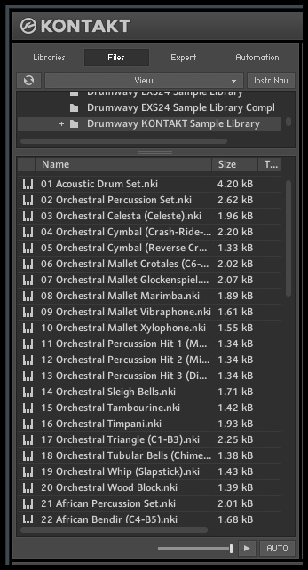 Orchestral and Ethnic Percussion for KONTAKT .nki Sample Library: Acoustic Drum, Orchestral Percussion, Celesta, Celeste, Cymbal, Reverse Cymbal, Mallet Percussion, Crotales, Gockenspiel, Marimba, Vibraphone, Xylophone, Percussion Hits, Sleigh Bells, Tambourine, Timpani, Triangle, Tubular Bells, Chimes, Whip, Slapstick, Wood Block, African Percussion, Bendir, Djembe, Goblet Drum, Slit, Log Drum, Bata Drum, Cabasa, Afro-Latin American Percussion, Shekere, Caxixi, Riq, Frame Drum, Asian Gong, Temple Block, Cuica Drum, Brazilian Percussion, Surdo Drum, Almglocken, Cowbells, Indian Percussion, Dholak, Dukki Tarang, Ghatam, Khanjira, Ganjira, Khol, Mrdanga, Morsing, Mukharshank, Naqqara, Nagara, Pakhavaj, Mridang, Tabla, Udukai, Uduku, Bodhran, Taiko Drum, Bongo, Conga, Tumbadora, Rumba Shaker, Maraca, Shaker, Timbales, Pailas, Vibraslap, Castanets, Singing Bowl, Resting Bell, Darbuka, Carillon Bells, Glass Harp, Music Box, Guiro, Claves